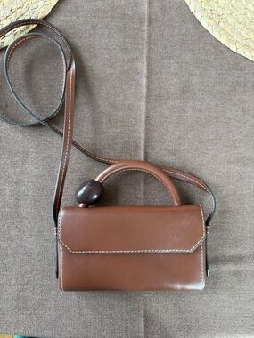 Brown Leather Mini Crossbody with Top Handle